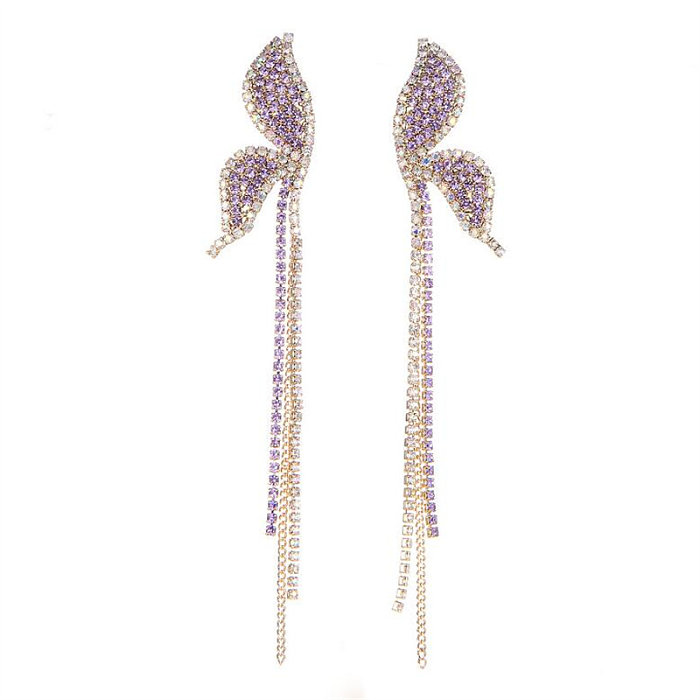 1 Pair Shiny Butterfly Copper Tassel Inlay Rhinestones Drop Earrings