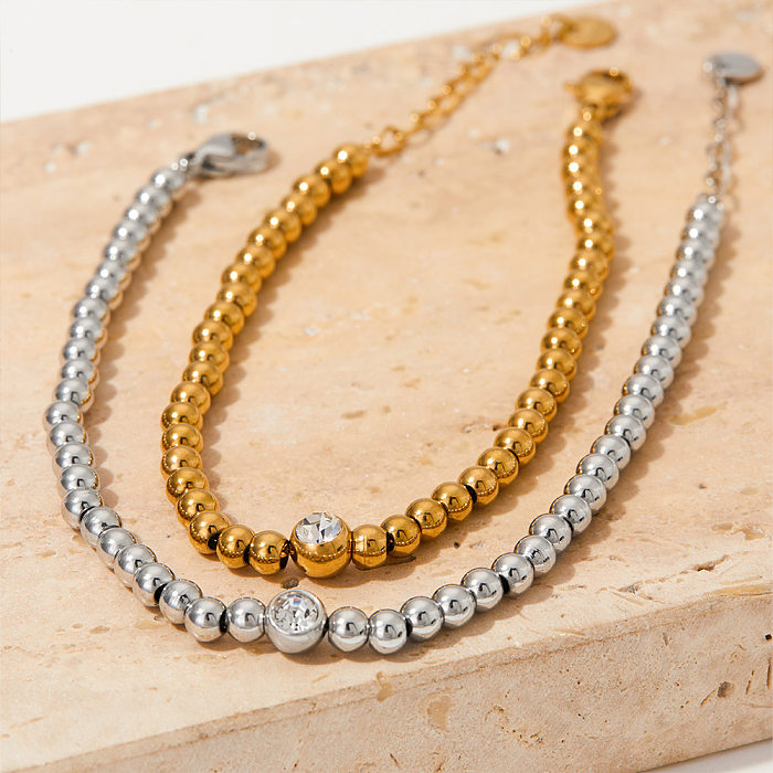 Moderner Stil, einfacher Stil, runde Halskette aus Edelstahl mit Perlenbeschichtung, Inlay und Zirkon-Armbändern