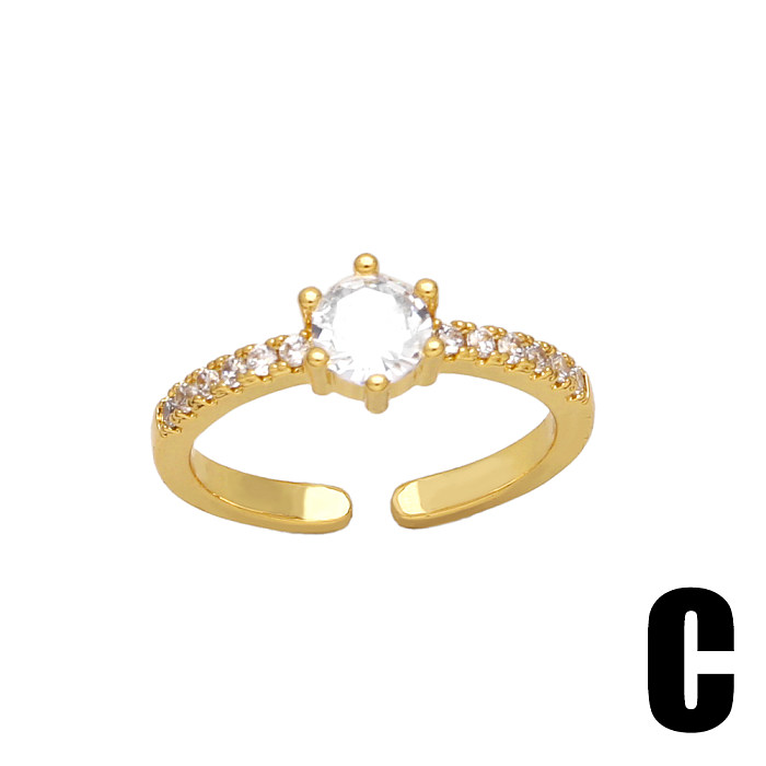 IG Style Elegant Streetwear Heart Shape Flower Copper Plating Inlay Zircon 18K Gold Plated Open Rings