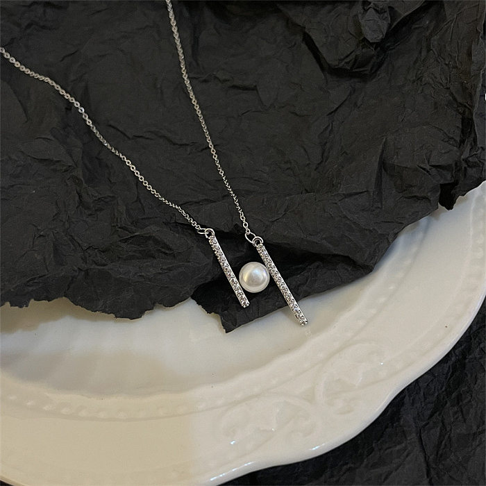 Collier pendentif en perles artificielles et strass, Style Simple, incrustation de cuivre géométrique