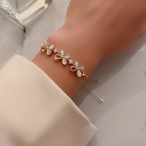Elegant Cute Butterfly Copper Plating Inlay Opal Gold Plated Bracelets