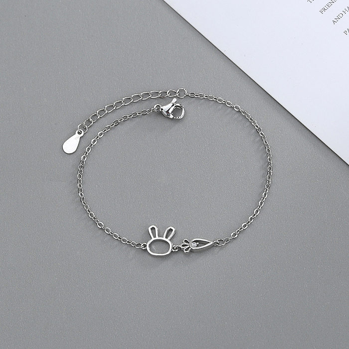 Sweet Simple Style Rabbit Carrot Copper Hollow Out Inlay Zircon Silver Plated Bracelets