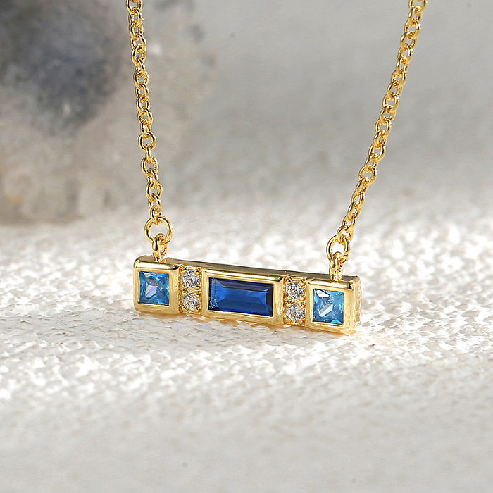 Casual Square Copper Plating Inlay Zircon 18K Gold Plated Pendant Necklace