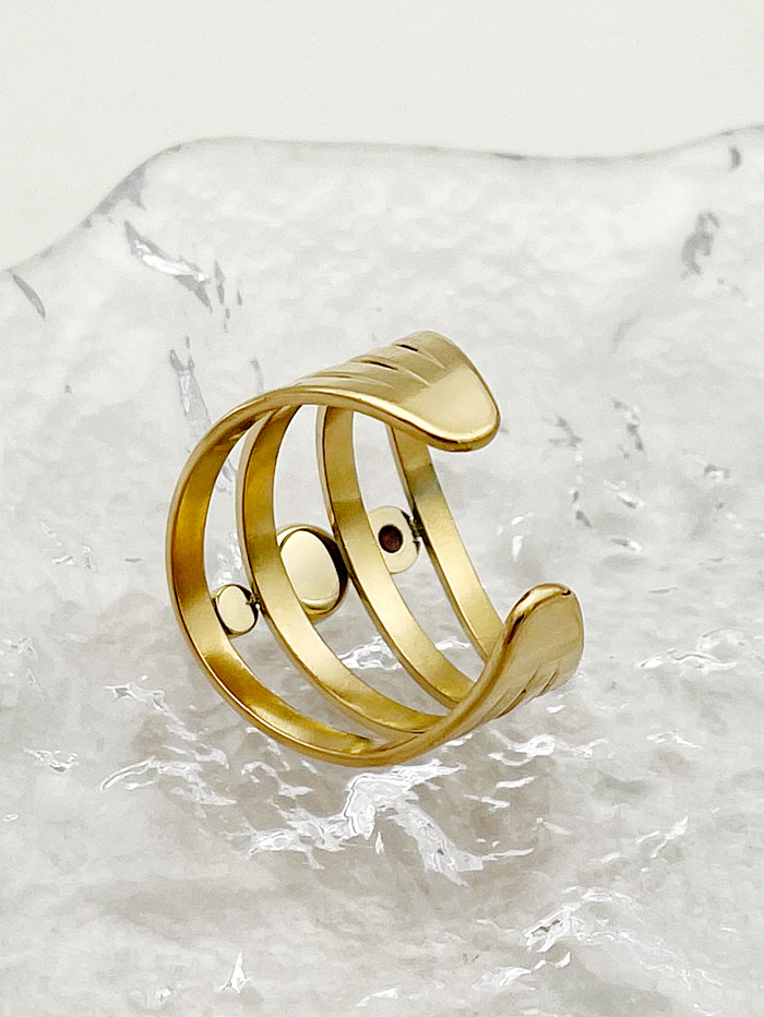 Vintage Style Simple Style Geometric Stainless Steel Plating Inlay Natural Stone Diamond Gold Plated Open Rings