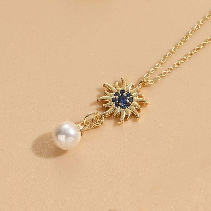 Elegant Classic Style Pentagram Devil'S Eye Infinity Copper 14K Gold Plated Pearl Zircon Pendant Necklace In Bulk