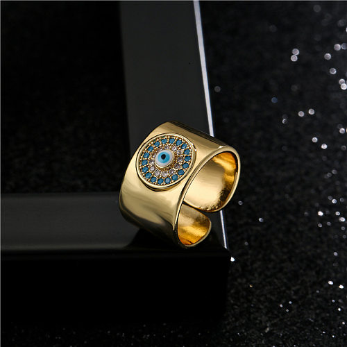 Aogu cross-border novo 18k banhado a ouro cobre micro-incrustado ornamento 11mm aberto amplo anel de olho do diabo para mulheres