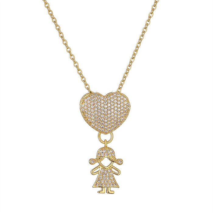 IG Style Simple Style Human Heart Shape Copper Plating Inlay Zircon Gold Plated Pendant Necklace