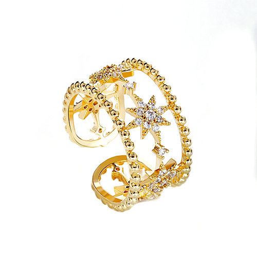 New Fashion Eight-pointed Star Micro-inlaid Zircon Copper Tail Ring Wholesale jewelry