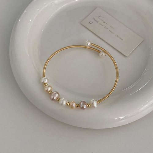 Basic Solid Color Freshwater Pearl Copper Bangle