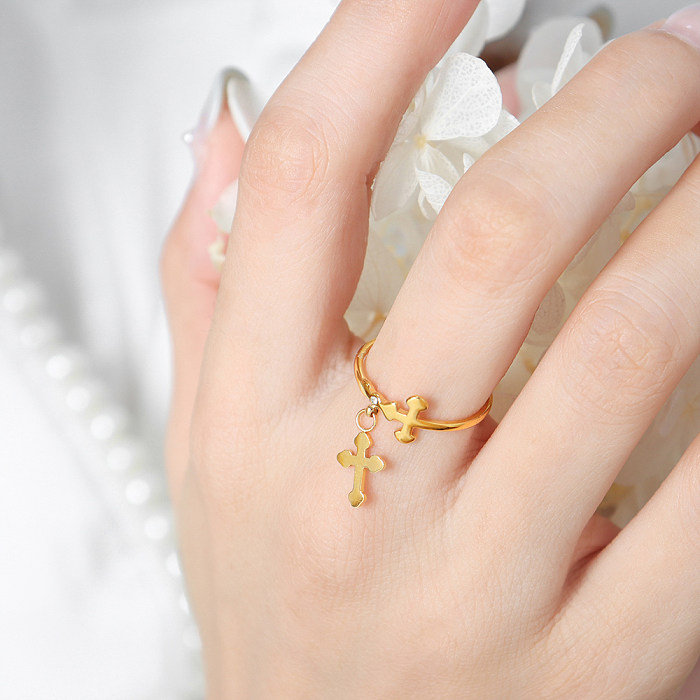 Simple Style Cool Style Cross Titanium Steel 18K Gold Plated Rings In Bulk
