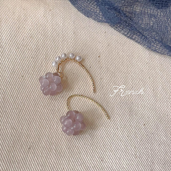 1 Paar französische Art-Trauben-Kupfer-Inlay-künstliche Perlen-Opal-Tropfen-Ohrringe