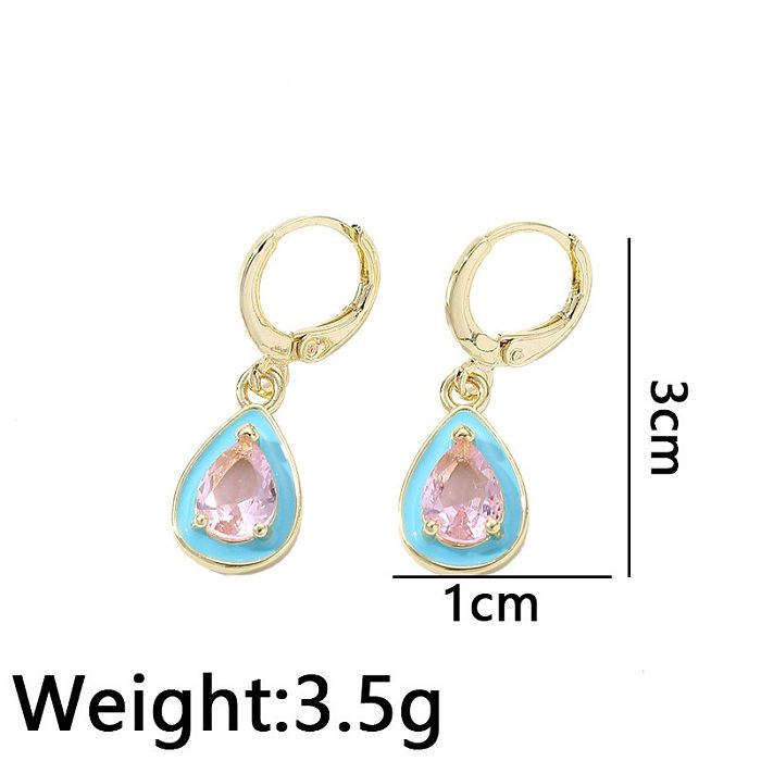 1 Pair Sweet Simple Style Water Droplets Heart Shape Plating Inlay Copper Zircon 18K Gold Plated Drop Earrings