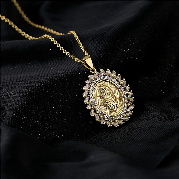 European And American Religious Jewelry Copper Micro-inlaid Zircon Virgin Mary Pendant Necklace