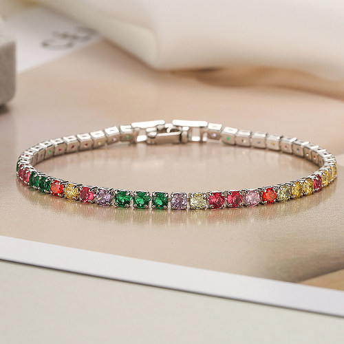 INS Style Colorful Copper Plating Inlay Zircon 18K Gold Plated Bracelets