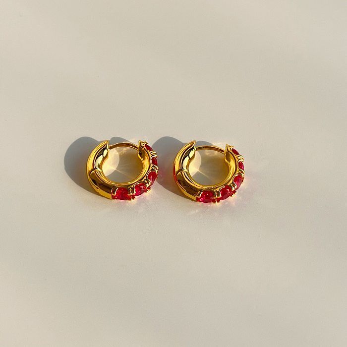 1 Pair Commute Round Copper Plating Inlay Zircon 18K Gold Plated Earrings