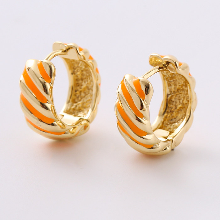 1 Pair Novelty Simple Style Stripe Enamel Plating Copper 24K Gold Plated Earrings
