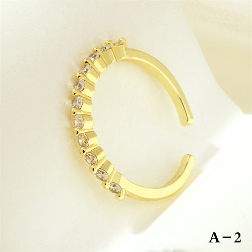 Luxurious Letter Heart Shape Copper Plating Inlay Zircon 18K Gold Plated Open Rings