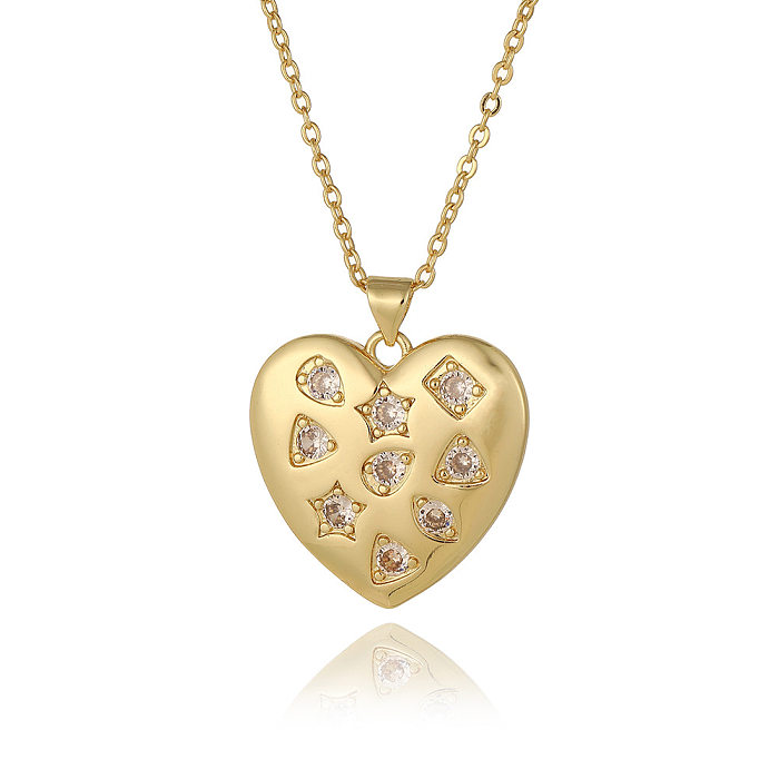 Collar con colgante de circón con incrustaciones de cobre, forma de corazón, letra geométrica Retro elegante