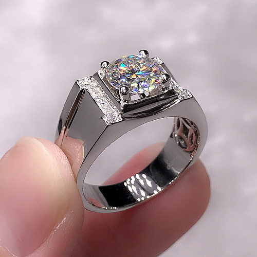 Modern Style Solid Color Copper Plating Inlay Moissanite Wide Band Rings
