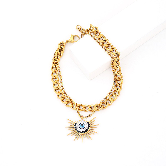 Retro Streetwear Devil'S Eye Titanium Steel Inlay Zircon Rings Earrings Necklace