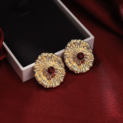 1 Pair Retro Round Plating Inlay Copper Zircon 18K Gold Plated Ear Studs