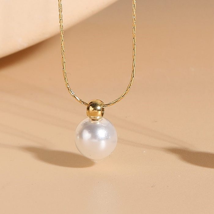 Elegant Luxurious Classic Style Solid Color Copper Plating Inlay Freshwater Pearl 14K Gold Plated Pendant Necklace