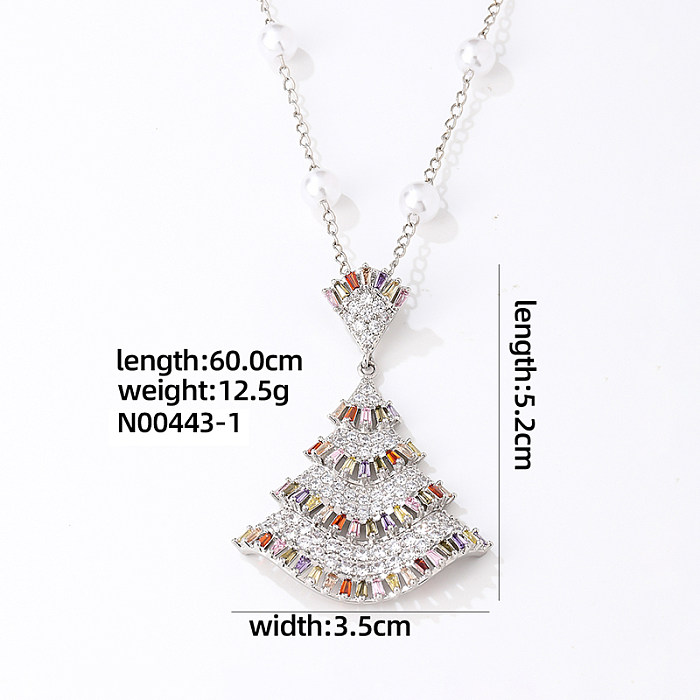 Casual Shiny Sector Copper Plating Inlay Zircon White Gold Plated Earrings Necklace