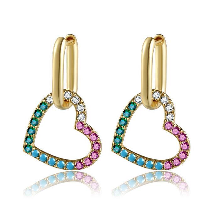 Boucles d'oreilles rectangulaires en forme de cœur, couleur or véritable 18 carats, en cuivre et Zirconium