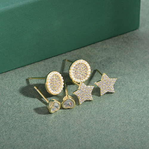 1 Set Simple Style Star Copper Inlay Zircon Ear Studs