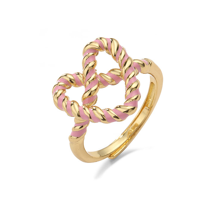 Anéis de chapeamento de esmalte de cobre em formato de coração elegante e simples