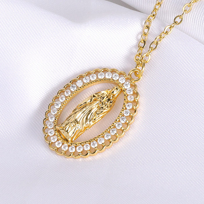 Casual Simple Style Human Copper Plating Hollow Out Inlay Zircon Pendant Necklace