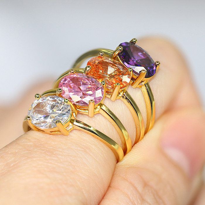 Anéis de zircão embutidos de cobre geométrico de estilo simples 1 peça