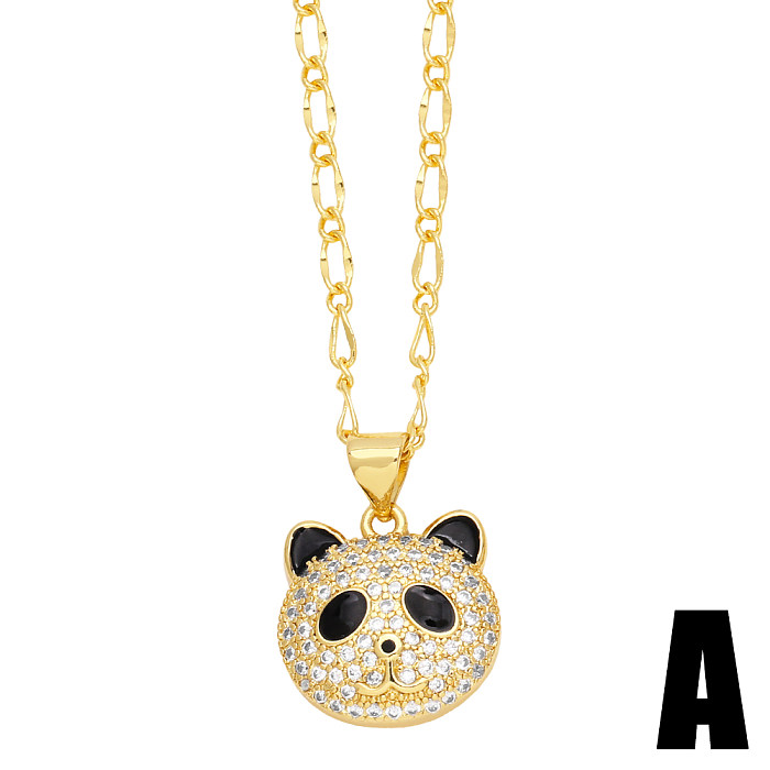Niedliche, süße kleine Bären-Panda-Halskette mit verkupfertem Inlay aus Zirkon und 18 Karat vergoldetem Anhänger