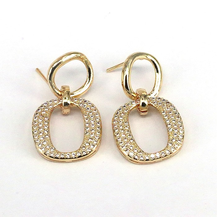 1 Pair Vintage Style Simple Style Geometric Plating Inlay Copper Zircon 18K Gold Plated Drop Earrings