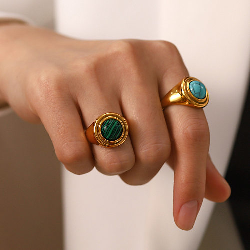 Modische, runde, türkisfarbene Ringe mit Edelstahlbeschichtung, 1 Stück