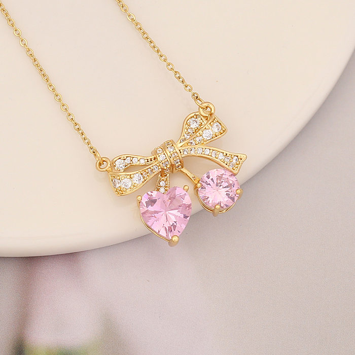 1 Piece Fashion Rabbit Heart Shape Flower Copper Plating Hollow Out Zircon Pendant Necklace