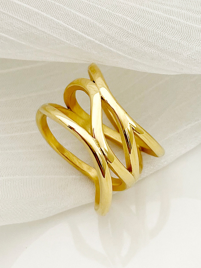 Casual Simple Style Cross Solid Color Lines Stainless Steel Gold Plated Rings In Bulk