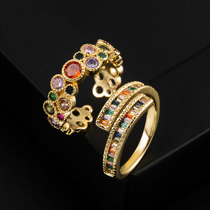 Simple Style Geometric Copper Gold Plated Zircon Open Ring 1 Piece
