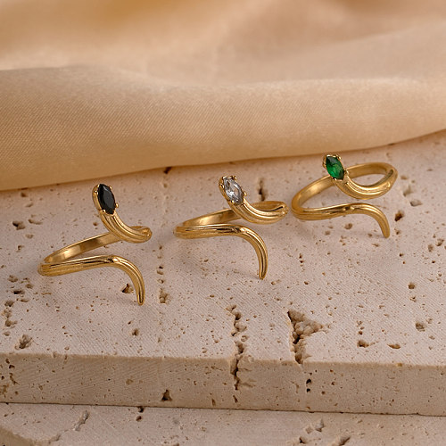 Férias estilo moderno estilo clássico animal oval chapeamento de aço inoxidável incrustado zircão anéis banhados a ouro