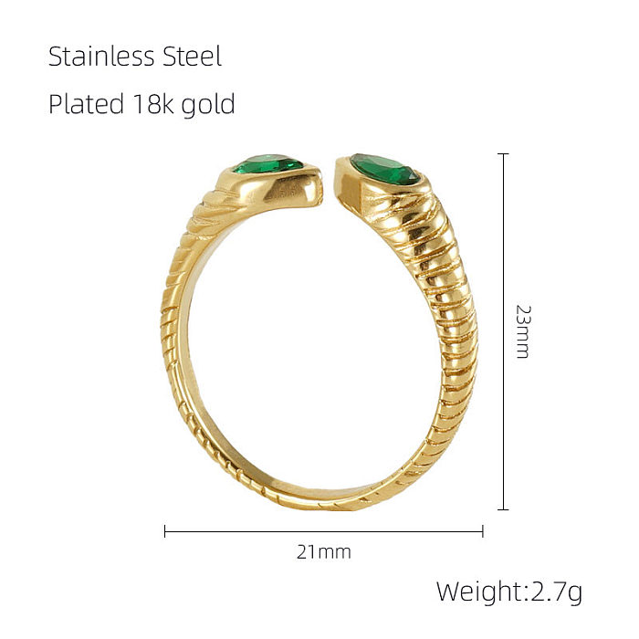 Gotas de água retrô estilo francês, revestimento de aço inoxidável, zircão, anel aberto banhado a ouro 18K