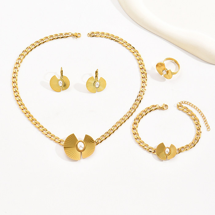 Casual Simple Style Commute Butterfly Stainless Steel Plating Inlay Artificial Pearls 18K Gold Plated Jewelry Set