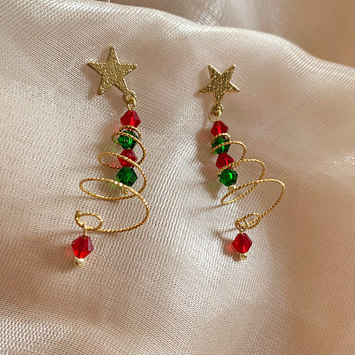 Modische Weihnachtsbaum-Ohrringe mit Kupferbeschichtung, 1 Paar