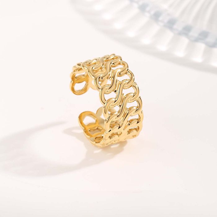 Estilo simples estilo clássico geométrico titânio aço chapeamento irregular oco anéis abertos banhados a ouro