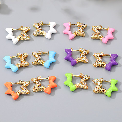 New Cute Style Candy Color Irregular Star Dripping Oil Copper Inlaid Zircon Earrings