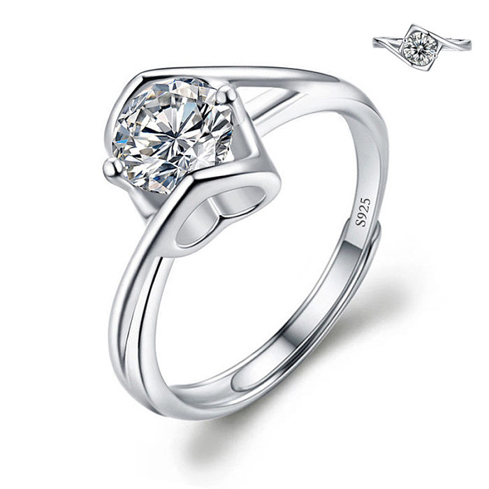 Simple Style Round Copper Inlay Zircon Rings 1 Piece