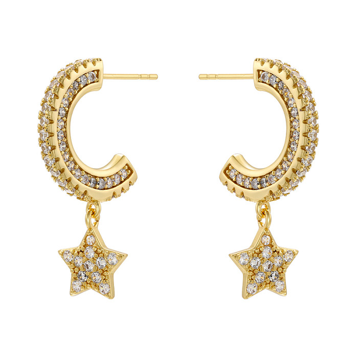 1 Pair Elegant Glam Luxurious Star Heart Shape Plating Inlay Copper Zircon 18K Gold Plated Drop Earrings