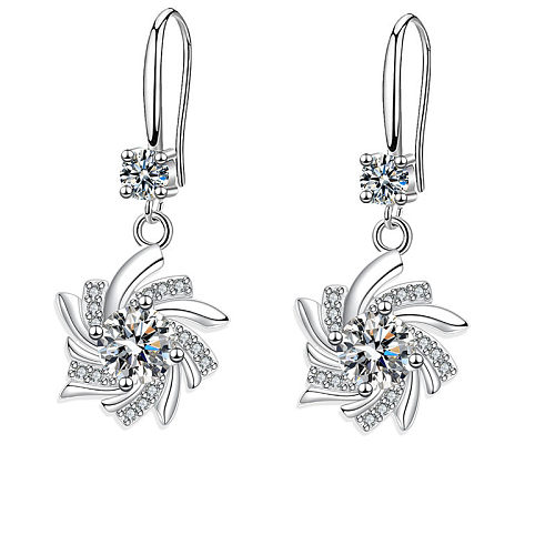 1 Pair Elegant Flower Crystal Copper Zircon Drop Earrings