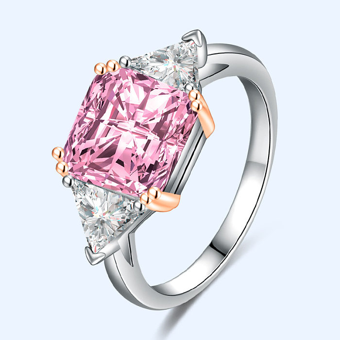 Simple Style Square White Copper Inlay Zircon Rings