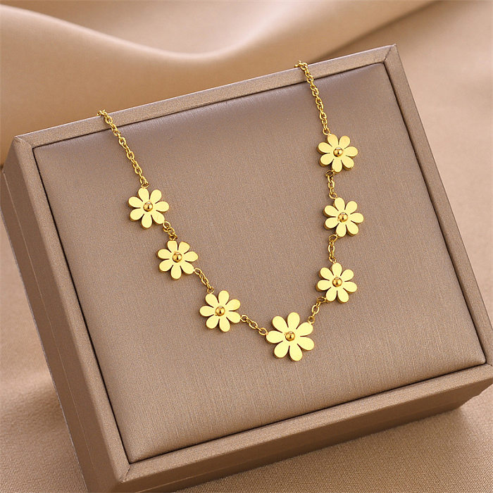 Simple Style Solid Color Flower Titanium Steel Plating Gold Plated Anklet Necklace