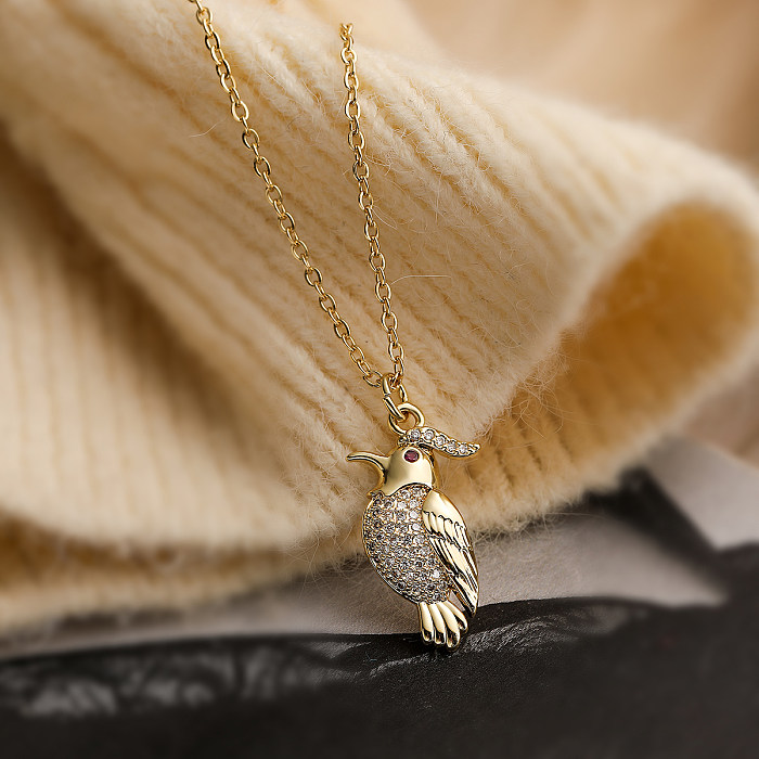 Simple Style Commute Bird Copper Plating Inlay Zircon 18K Gold Plated Pendant Necklace